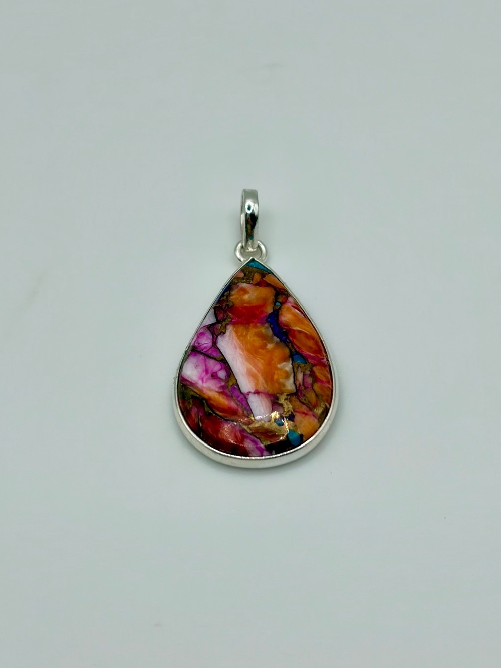 925 Sterling Silver Pink Dahlia Turquoise Pendant - Picture 4 of 9